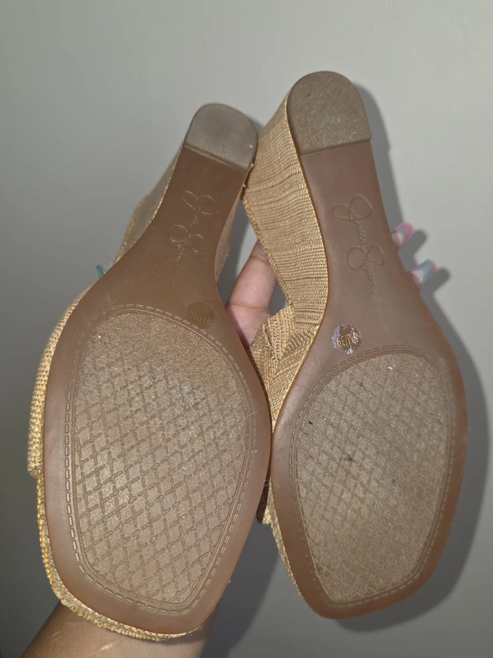 Jessica Simpson Natural Beige Wedge Sandals